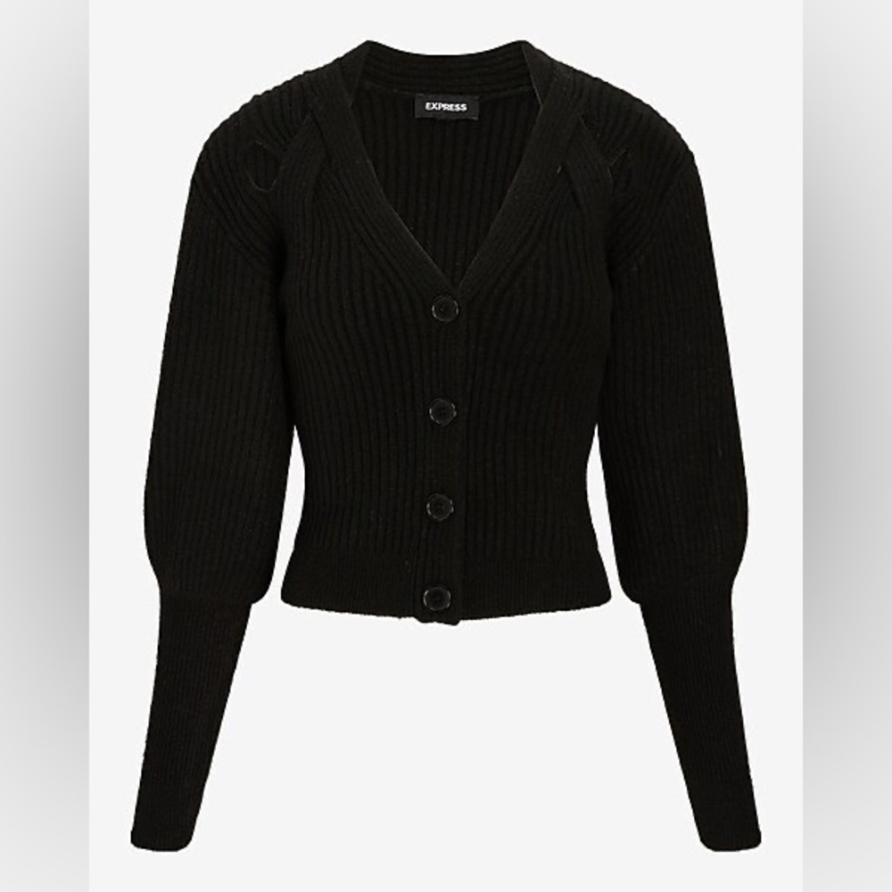 Express black Vneck Balloon Sleeve cross cross cardigan size small - Picture 3 of 6